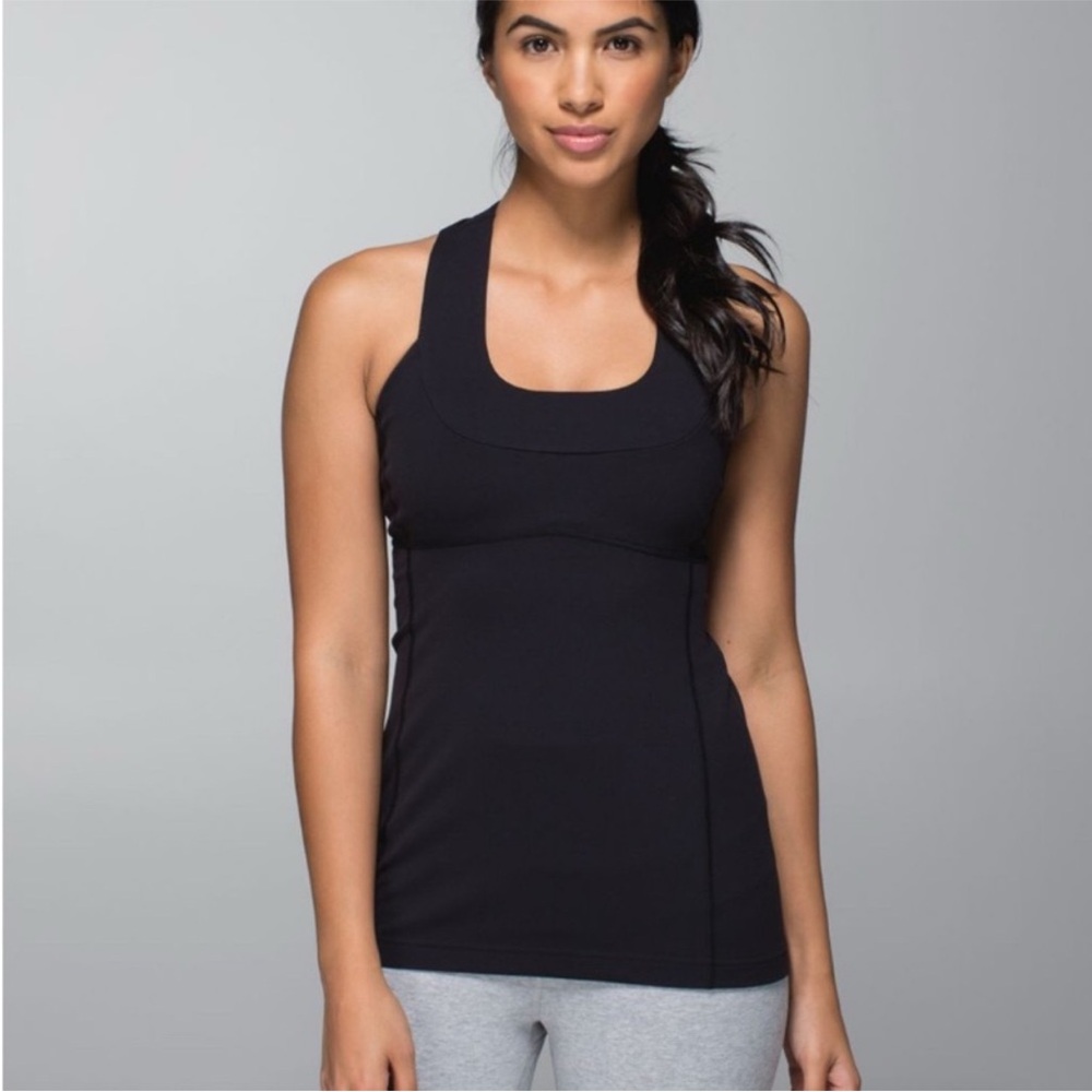 Lululemon Athletica Sz 6 Black Mesh Racerback Tank with Shelf Bra